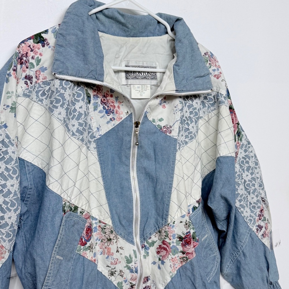 Vintage Bronton Patchwork Denim Jacket Floral Lac… - image 7